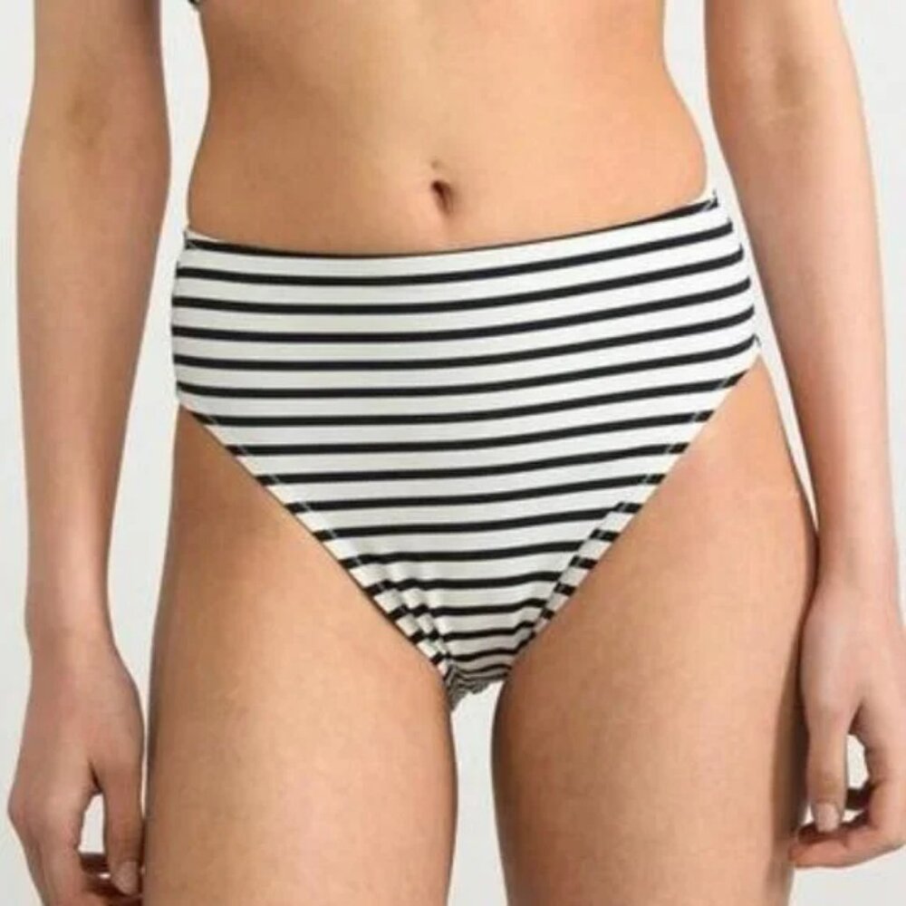 Navy Blue White Striped Bikini Bottom  M